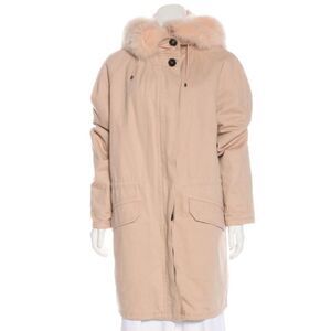 YVES SALOMON Fur-Trimmed Pink Long Coat XS